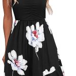 IHOT Casual Dresses for Women Sleeveless V Neck Floral Summer Beach Dress A Line Spaghetti Strap Sundresses with Pockets